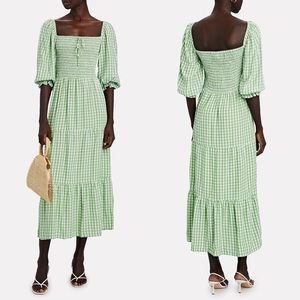 Faithfull the Brand Le Galet Green White Gingham Check Dress - 4 / Small